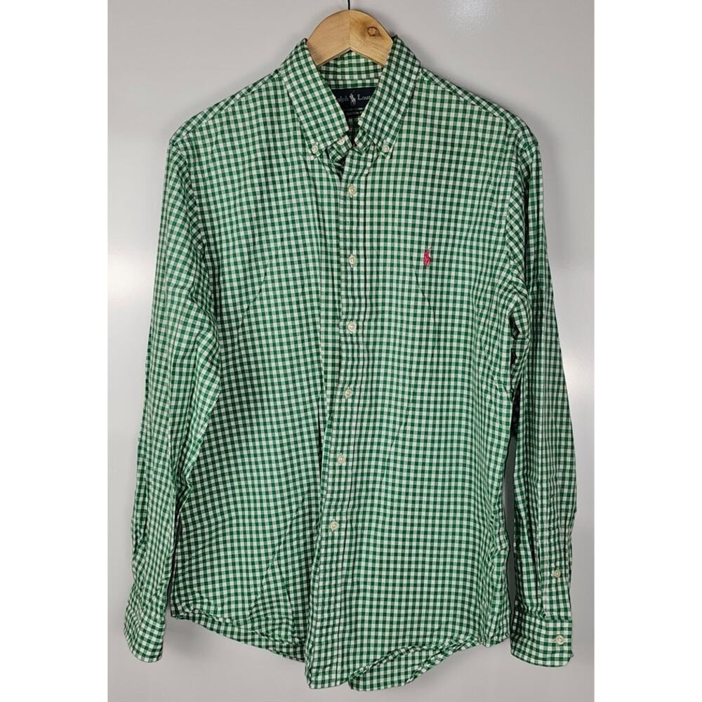 Ralph Lauren mens shirt size L green white check button down long sleeve